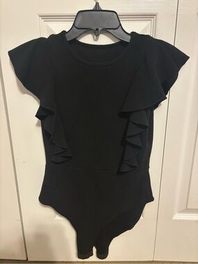 Amazon Essentials Black Ruffle Sleeve One-Piece Bodysuit